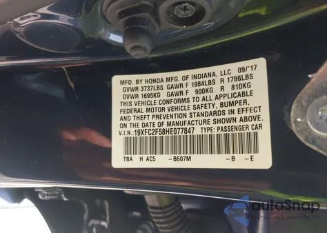 2017 Honda Civic Lx из США, поврежденный, VIN 19XFC2F58HE077847